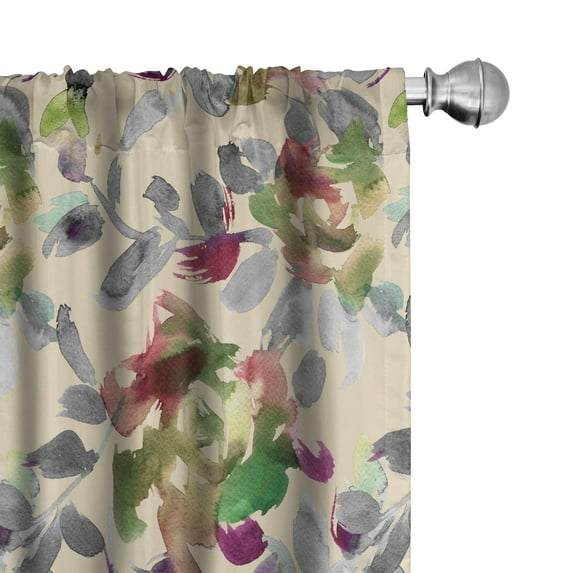 Ambesonne Garden Curtains, Roses Watercolor Blooming, Pair of 28"x84", Apple Green and Dark Fuchsia