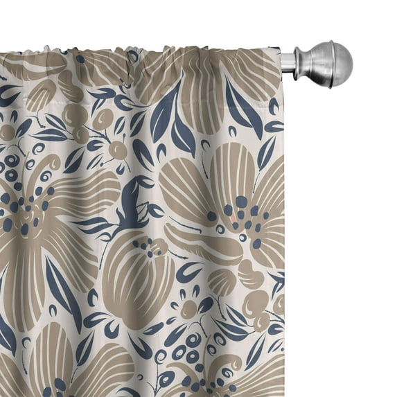 Ambesonne Garden Curtains, Striped Flowers Retro Plot, Pair of 28"x63", Pastel Brown and Slate Blue