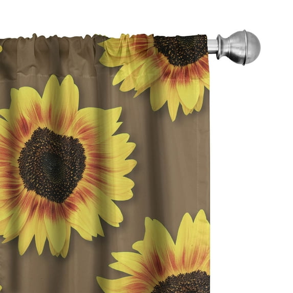 Ambesonne Garden Curtains, Sunflowers on Brown Back Art, Pair of 28"x95", Earth Yellow Marigold