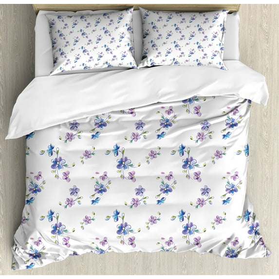 Ambesonne Garden Duvet Cover Set, Bridal Romantic Buds, 2-Calking, Purple Blue Pink