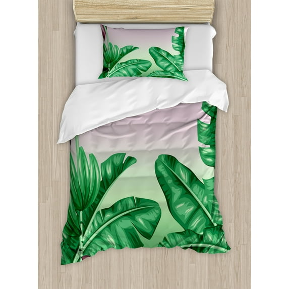 Ambesonne Garden Duvet Cover Sets, Exotic Orchid Blooms, 2-Twin, Hunter Green Dried Rose