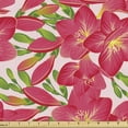 thumbnail image 1 of Ambesonne Garden Fabric by the Yard Upholstery, Floral Freesia Flowers Art, 5 Yards, Dark Coral and Lime Green, 1 of 5