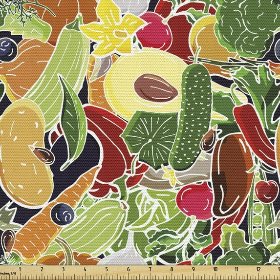 Ambesonne Garden Fabric by the Yard Upholstery, Exotic Farming Fruits Art, 3 Yards, Multicolor