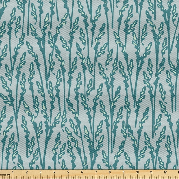 Ambesonne Garden Fabric by the Yard Upholstery, Leaves Grass Pattern Art, 1 Yard, Pale Petrol Blue Teal
