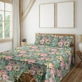 thumbnail image 1 of Ambesonne Garden Fitted & Flat Sheet with Shams 4 Pcs Set, Leaves Greenery Watercolor, King, Tan and Multicolor, 1 of 1