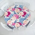thumbnail image 1 of Ambesonne Garden Fitted Round Tablecloth, Flowers Birds Floral Art, 45"- 56" Diameter, Hot Pink and Ceil Blue, 1 of 5