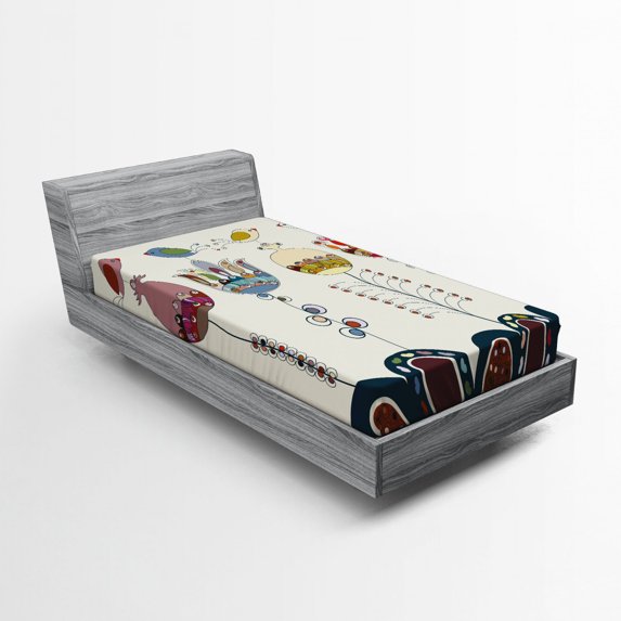 Ambesonne Garden Fitted Sheet, Cartoon Birds and Flowers, Twin XL Size, Multicolor