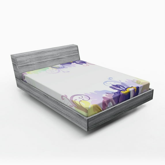 Ambesonne Garden Fitted Sheet, Classic Petals Pastel, Queen Size, Purple Pale Green