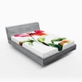 thumbnail image 1 of Ambesonne Garden Fitted Sheet, Flowering Poppy, Full Size, Red Green White, 1 of 2
