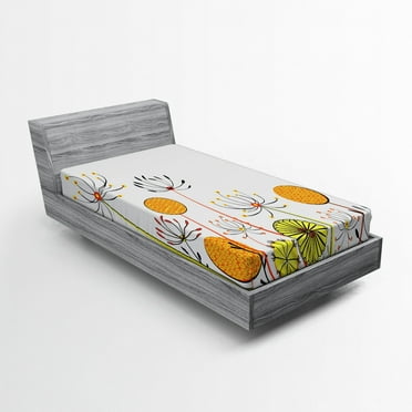 Ambesonne Garden Fitted Sheet, Umbelifers Petals, Twin Size, Marigold Yellow