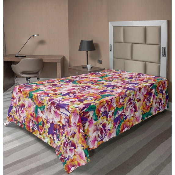 Ambesonne Garden Flat Bedding Sheet Soft Top Sheet, Multicolored Hydrangea Flora, Twin XL, Dark Seafoam and Pale Ruby