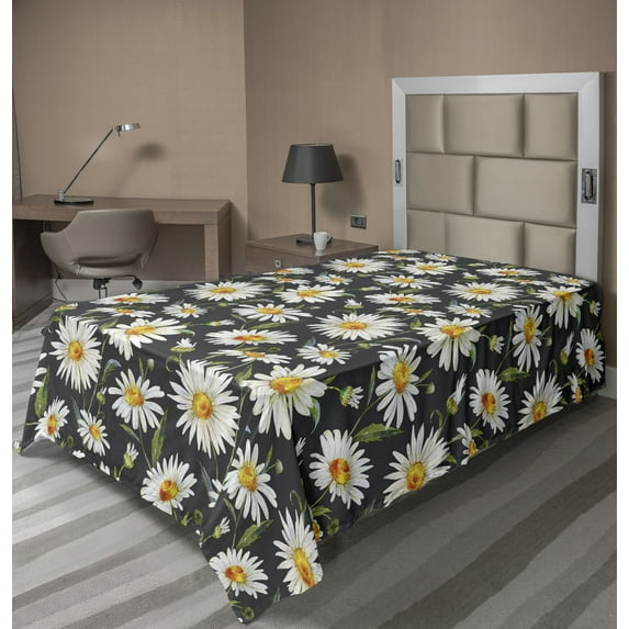 Ambesonne Garden Flat Bedding Sheet Soft Top Sheet, Watercolor Sunflowers Plot, Twin, Burnt Orange and Olive Green