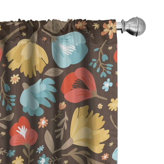 Ambesonne Garden Floral Curtains, Modern Blossoms Print, Pair of 28"x84", Vermilion and Pale Blue