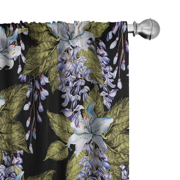 Ambesonne Garden Floral Curtains, Vintage Wisterias Art, Pair of 28"x95", Khaki and Dark Olive Green