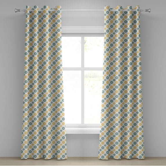 Ambesonne Garden Grommet Curtain, Retro Daisies, 50" x 72", Almond Green Mustard