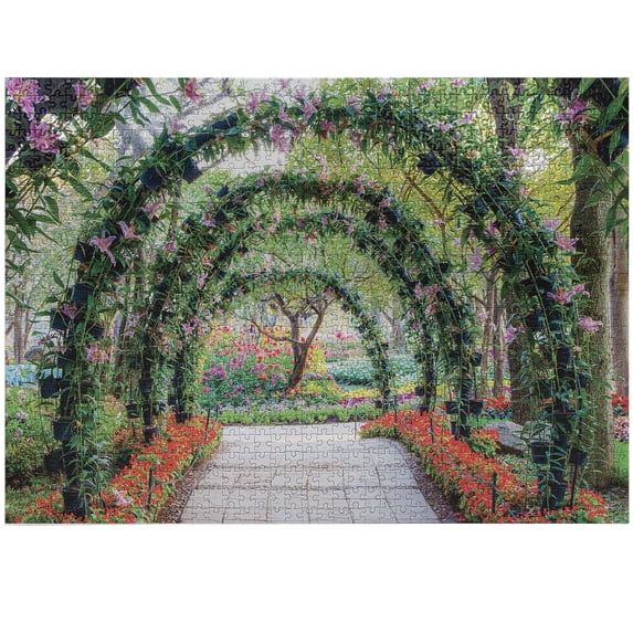 Ambesonne Garden Jigsaw Puzzle, Flower Arches Plants, Heirloom-Quality Fun Activity for Family Durable Cardboard, 1000 pcs, Green Red