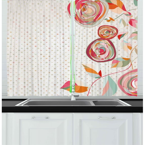 Ambesonne Garden Kitchen Curtains, Flower Petals Buds Dots, 55"x39", Multicolor