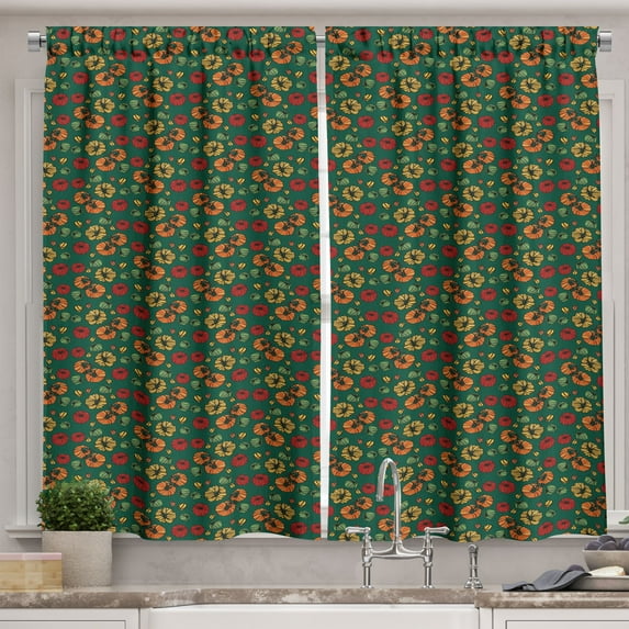 Ambesonne Garden Kitchen Curtains, Striped Ornamental Tomatoes, 55"x36", Green Orange and Yellow