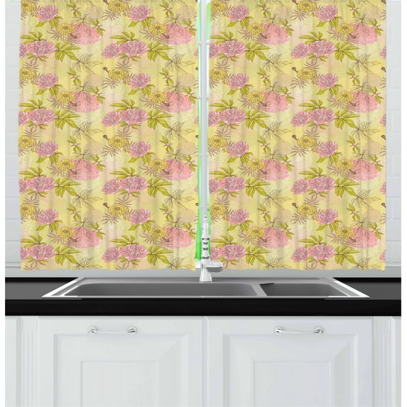 Ambesonne Garden Kitchen Curtains, Tender Spring Blossoms, 55"x39", Multicolor