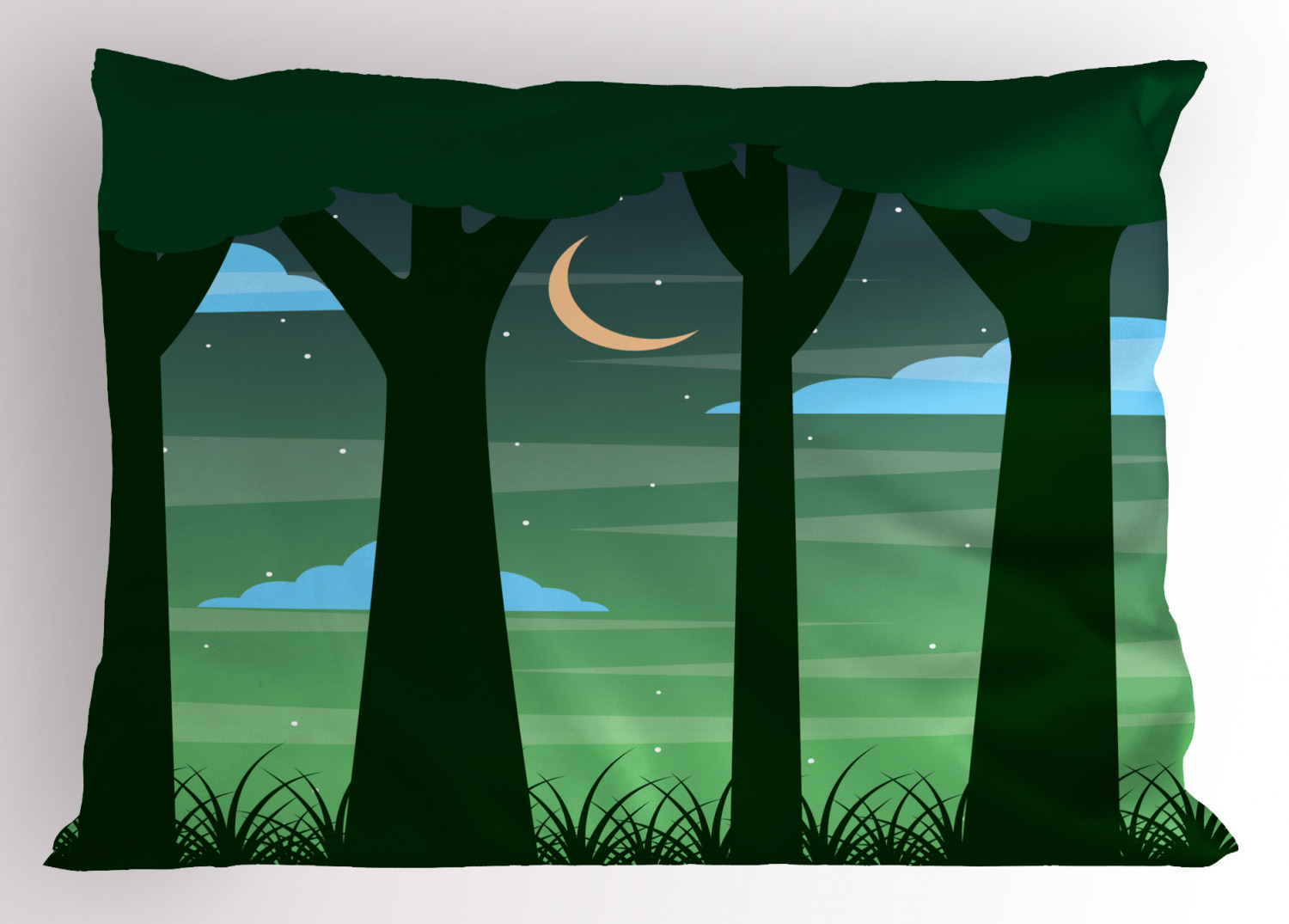 Ambesonne Garden Mist Pillow Sham, Dreamy Forest at Night, 26" X 20", Dark Green Multicolor