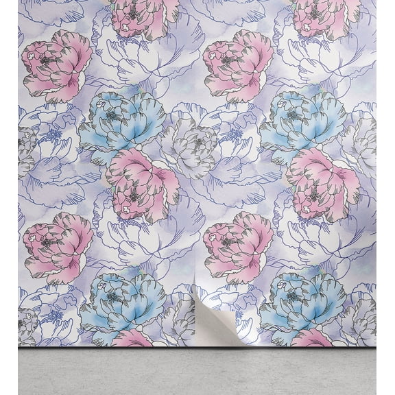 Ambesonne Garden Peel & Stick Wallpaper for Home, Iris Flowers Grunge Plot, 13"x36", Soft Pink and Pale Blue