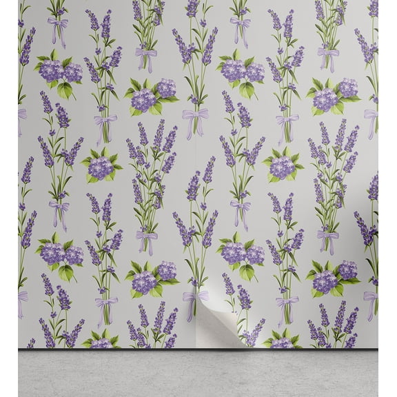 Ambesonne Garden Peel & Stick Wallpaper for Home, Lavender Hydrangea Art, 13"x72", Pale Grey Lavender Green