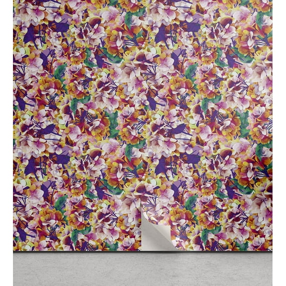 Ambesonne Garden Peel & Stick Wallpaper for Home, Multicolored Hydrangea Flora, 13"x36", Dark Seafoam and Pale Ruby