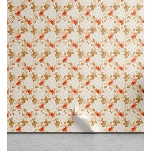 Ambesonne Garden Peel & Stick Wallpaper for Home, Romantic Spring Rose Flowers, 13"x100", Pale Ruby Off White