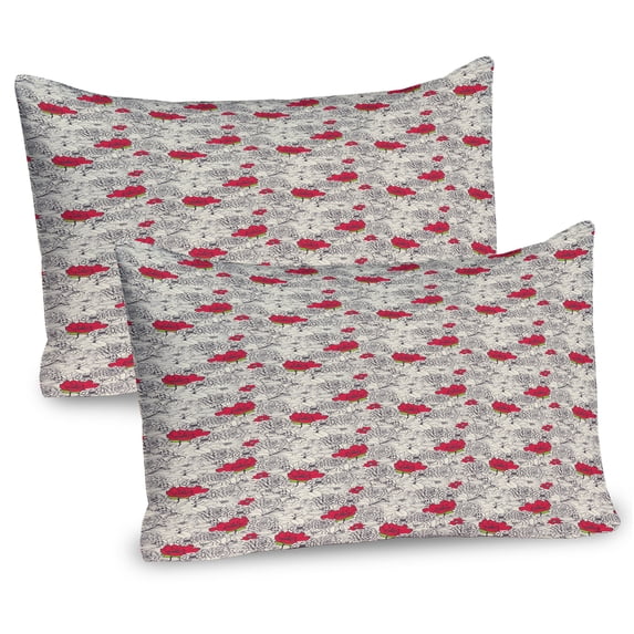 Ambesonne Garden Pillow Sham 2 Pack, Blossoming Spring Botany, 26"x20", Dark Coral Cream Green