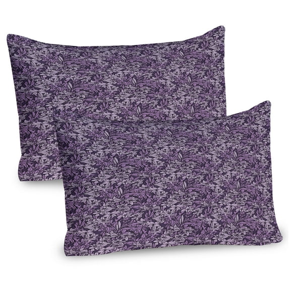 Ambesonne Garden Pillow Sham 2 Pack, Flourishing Vintage Lily, 30"x20", Pale Lilac Eggplant