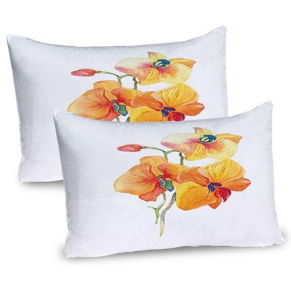 Ambesonne Garden Pillow Sham 2 Pack, Orchid Petal Wild Exotic, 26"x20", Red Yellow Marigold