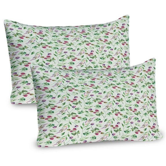 Ambesonne Garden Pillow Sham 2 Pack, Raspberry Leaves Petals, 30"x20", Pink Fern Green Violet