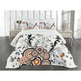 thumbnail image 1 of Ambesonne Garden Quilted Bedspread Set 3 Pcs, Circular Petals Butterfly, King Size, Orange Black White, 1 of 5