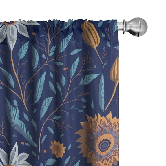 Ambesonne Garden Retro Curtains, Fantasy Print Flowers, Pair of 28"x84", Pale Orange Sea Blue