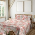 thumbnail image 1 of Ambesonne Garden Scene Fitted & Flat Sheet with Shams 4 Pcs Set, Innocent Rose Flowers, King, Coral Peacock Green Blush, 1 of 1