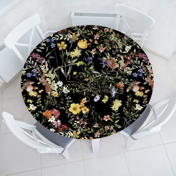 Ambesonne Garden Scene Fitted Round Tablecloth, Colorful Leaves Art, 36"- 40" Diameter, Charcoal Grey Multicolor