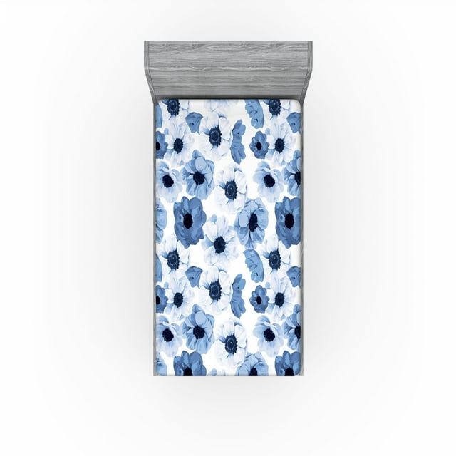 Ambesonne Garden Scene Fitted Sheet, Botanical Dreamy Print, Twin XL Size, Pale Azure Blue Soft Blue