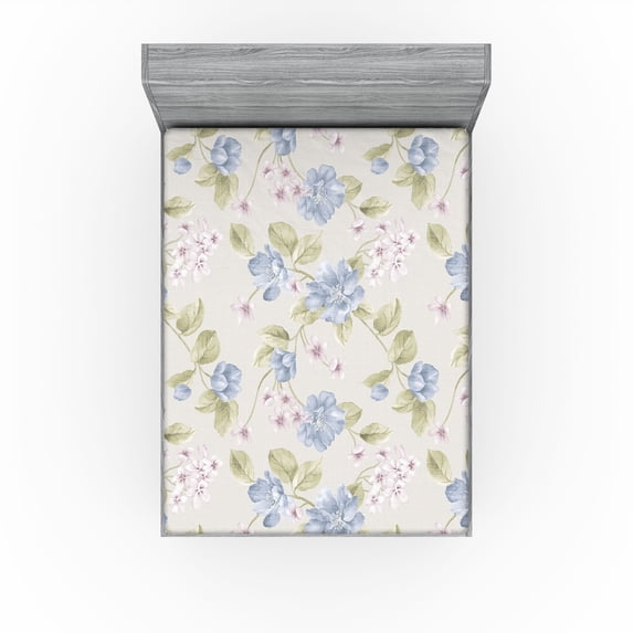 Ambesonne Garden Scene Fitted Sheet, Botany Art Cottagecore, King Size, Pistachio Green and Cream