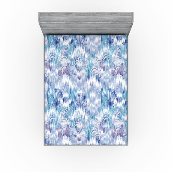 Ambesonne Garden Scene Fitted Sheet, Narcissus Lily Flowers, Full Size, Dark Seafoam White Lilac