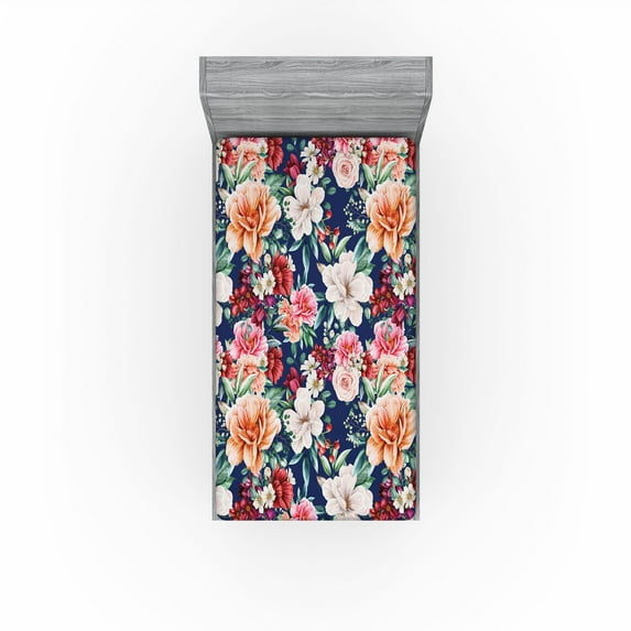 Ambesonne Garden Scene Fitted Sheet, Vintage Leaves Art, Twin XL Size, Pale Vermilion Eggshell