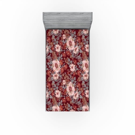 Ambesonne Garden Scene Fitted Sheet, Vintage Romantic Bloom, Twin Size, Paprika and Laurel Green