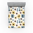 thumbnail image 1 of Ambesonne Garden Scene Fitted Sheet, Watercolor Boho Floral, King Size, Dark Turquoise and Mustard, 1 of 5