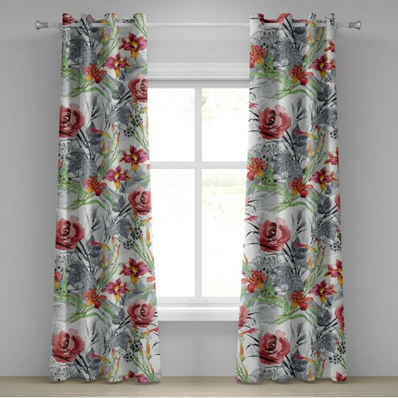 Ambesonne Garden Scene Grommet Curtain, Boho Botany Floral Art, 50"x72", Pale Ruby Fern Green Dust