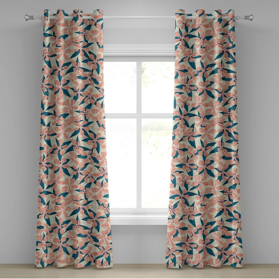 Ambesonne Garden Scene Grommet Curtain, Boho Simple Flowers, 50"x108", Coral Sea Blue Peach