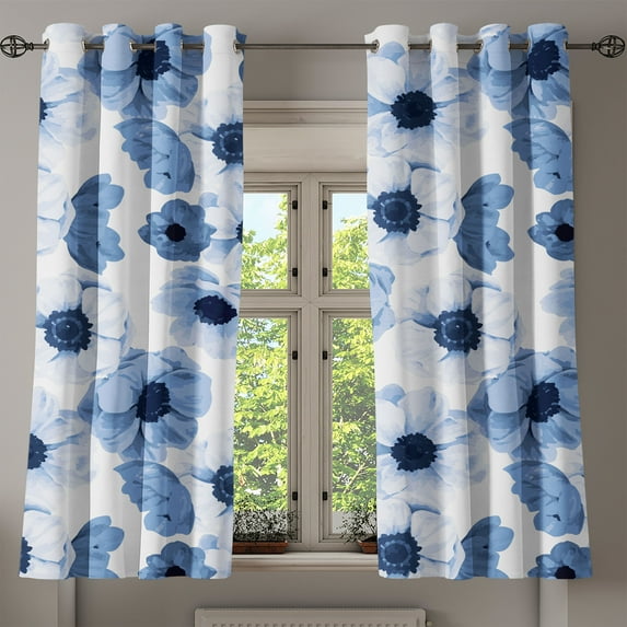 Ambesonne Garden Scene Grommet Curtain, Botanical Dreamy Print, 50"x60", Pale Azure Blue Soft Blue