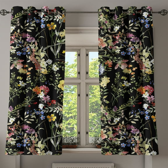 Ambesonne Garden Scene Grommet Curtain, Colorful Leaves Art, 50"x60", Charcoal Grey Multicolor