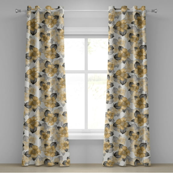 Ambesonne Garden Scene Grommet Curtain, Cottagecore Boho Bloom, 50"x84", Amber Charcoal Grey