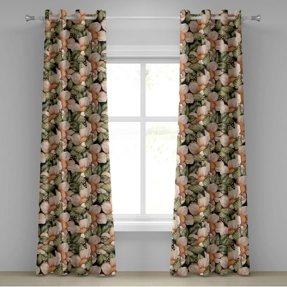 Ambesonne Garden Scene Grommet Curtain, Spring Floral Design, 50"x96", Pale Olive Green Blush