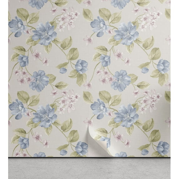 Ambesonne, Garden Scene Peel & Stick Wallpaper for Home, Botany Art Cottagecore, 13"x36", Pistachio Green and Cream