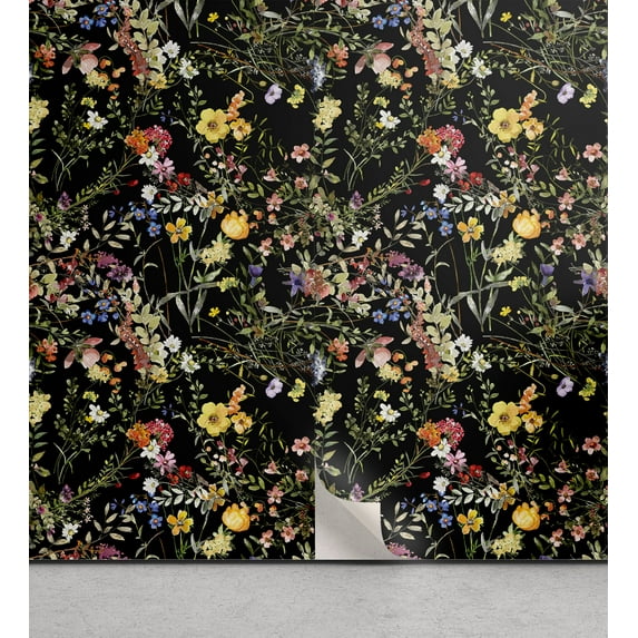 Ambesonne Garden Scene Peel & Stick Wallpaper for Home, Colorful Leaves Art, 13"x36", Charcoal Grey Multicolor